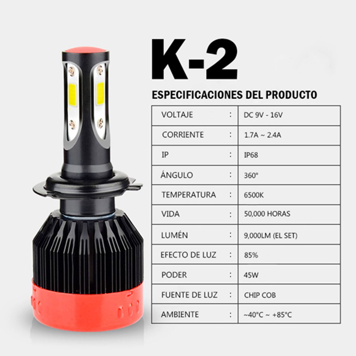NAOEVO - Focos LED Serie K2 Base 9004 9000LM NAOEVO