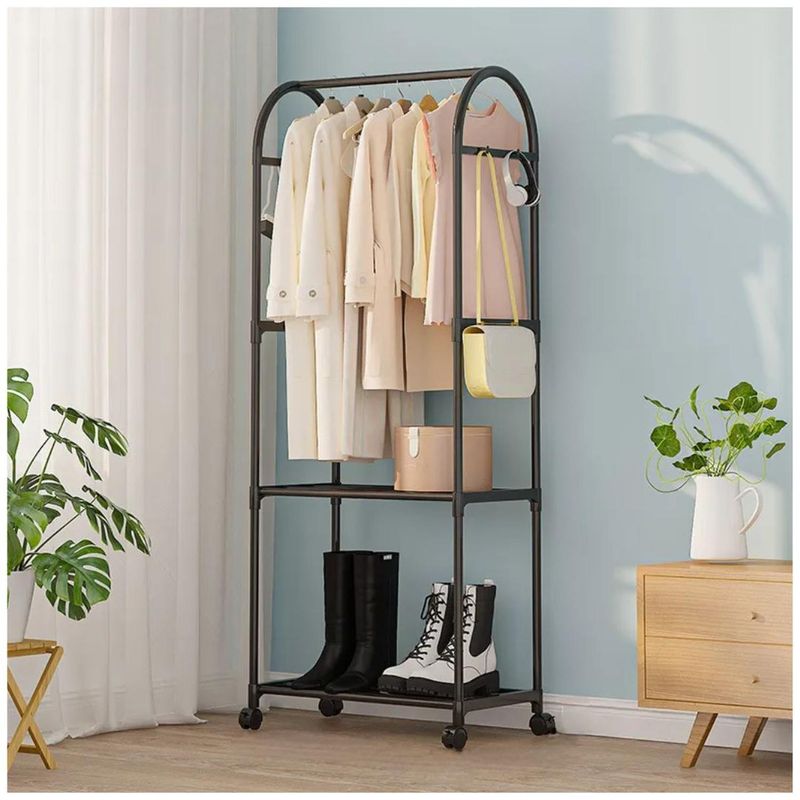 GENERICO - Colgador de Ropa Zapatera Elegante Con Ruedas 165x59x30cm - Negro