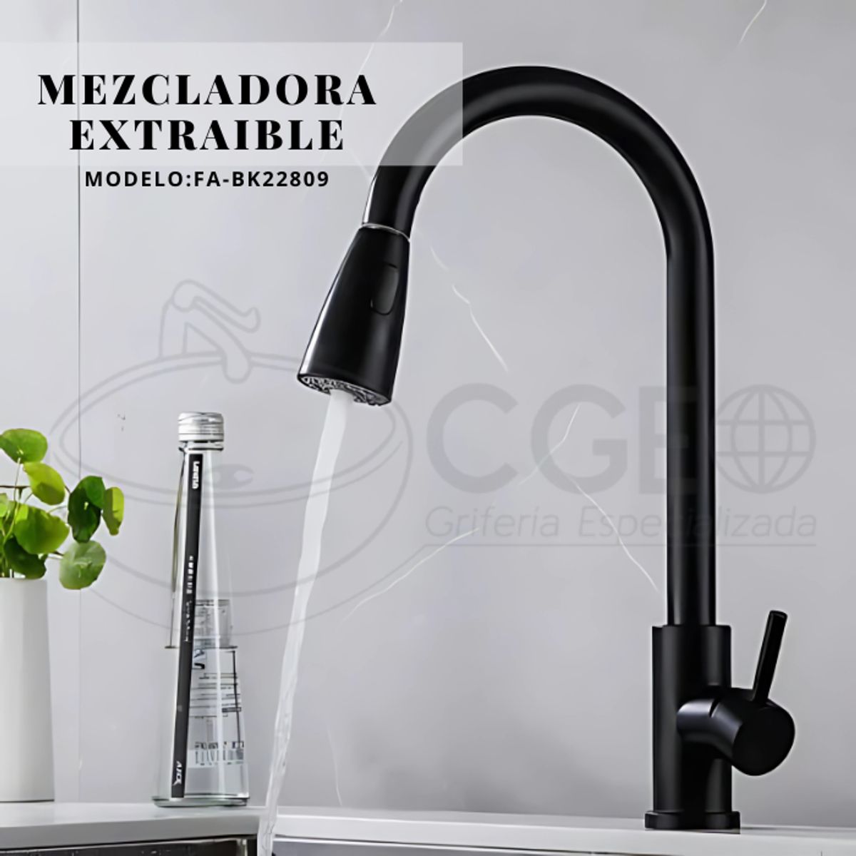 GENERICO - MEZCLADORA DE COCINA EXTRAIBLE NEGRO  FA-BK22809