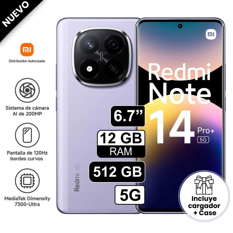 REDMI - Celular Xiaomi Redmi Note 14 Pro Plus 5G 6.6" Pulg 12GB RAM 512GB 200MP Lila