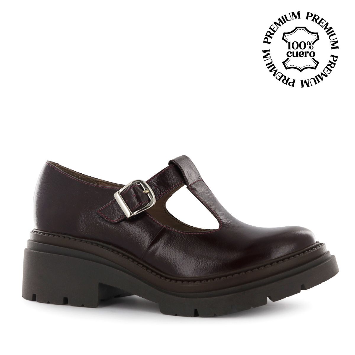 Ecco - Zapatos T-Strap Mujer Camille04 Guinda Cuero