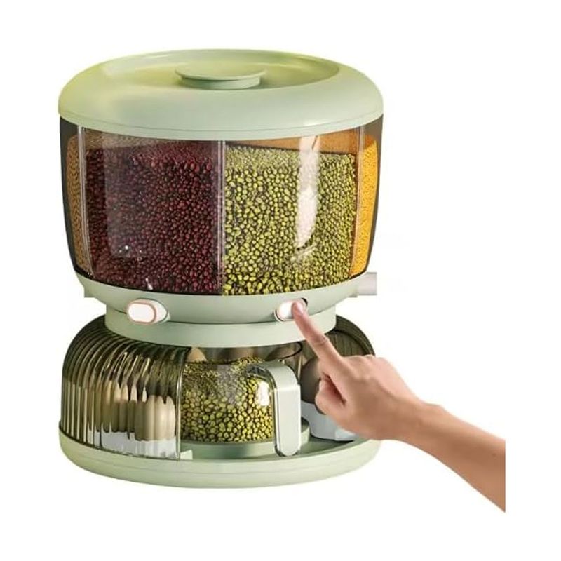 GRETAIL - Dispensador Organizador Giratorio De Menestras Arroz Cereal De 6kg Verde
