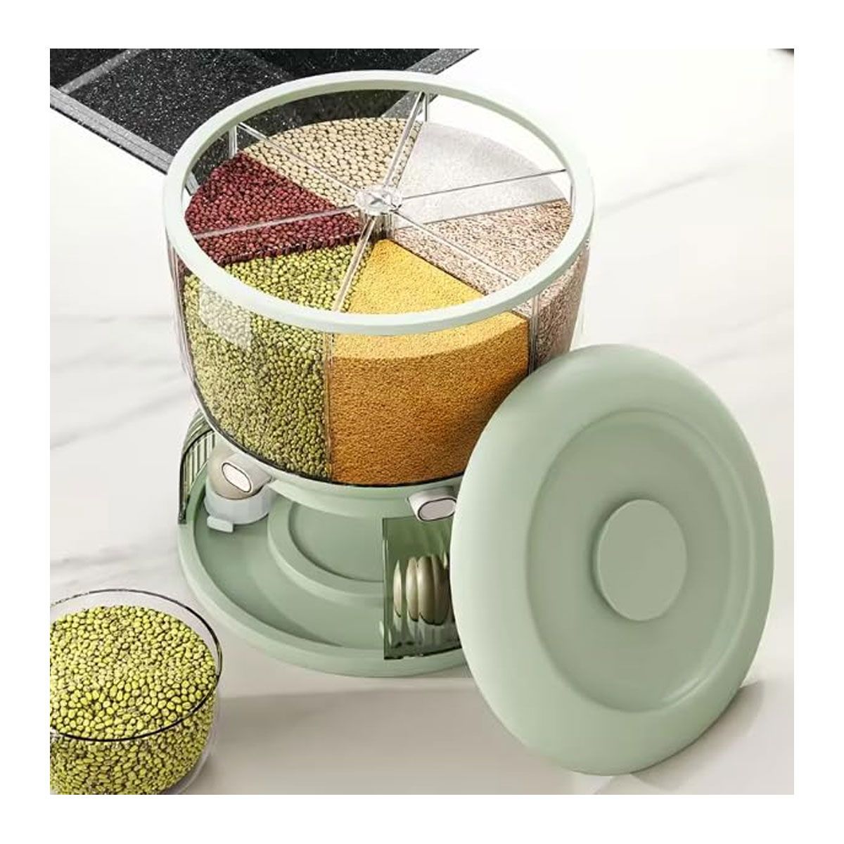 GRETAIL - Dispensador Organizador Giratorio De Menestras Arroz Cereal De 6kg Verde