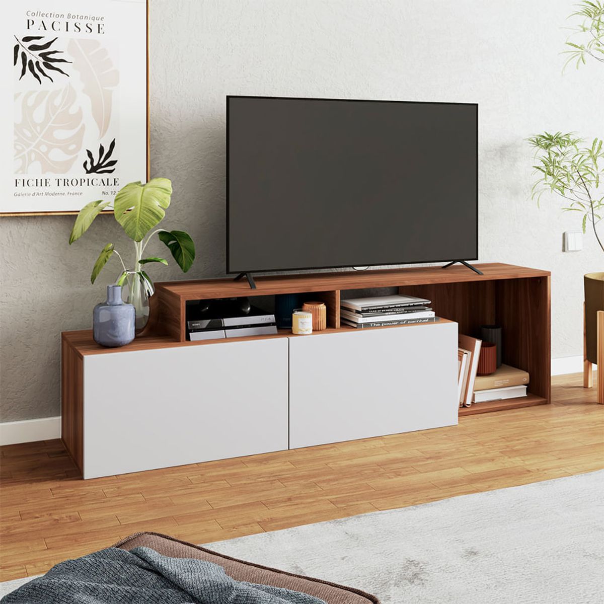 BRV MOVEIS - Stand TV Yeray 36X047X164 cm Marrón y Blanco