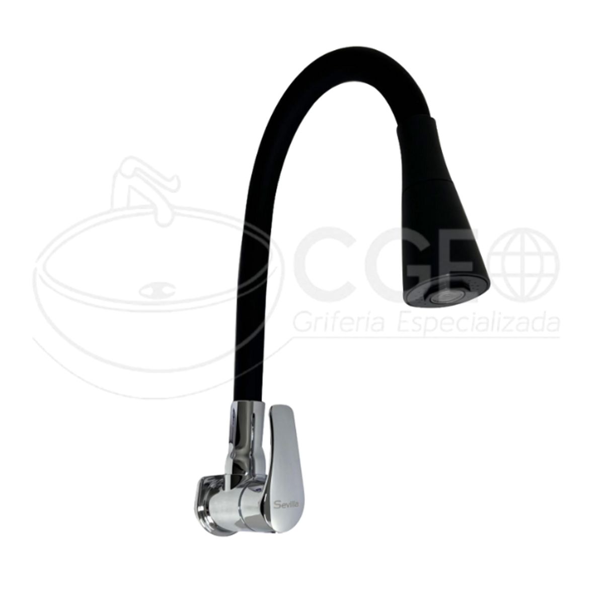 GENERICO - LLAVE DE COCINA PICO FLEXIBLE A LA PARED NEGRO 5305FX-BK