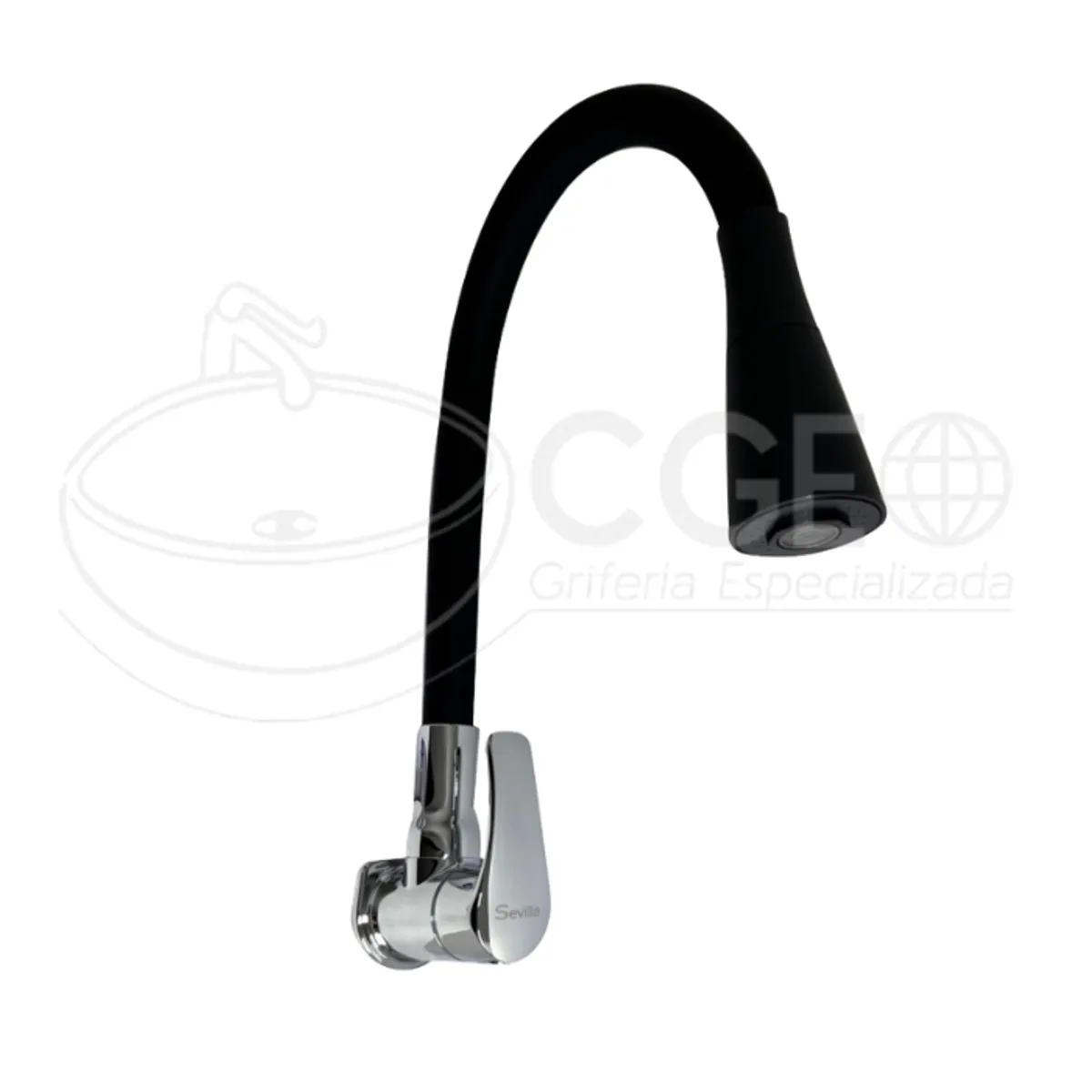 GENERICO - LLAVE DE COCINA PICO FLEXIBLE A LA PARED NEGRO 5305FX-BK