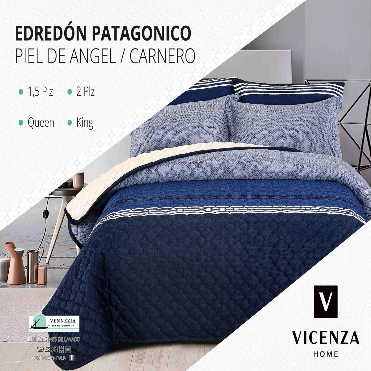 VENEZIA - Set de Edredón 1.5 Pz Patagonico Piel de Angel C/ Carnero
