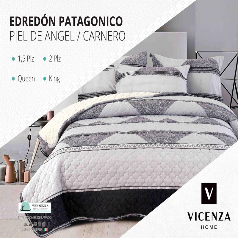 VENEZIA - Set de Edredón 2pz Patagonico Piel de Angel C/ Carnero de 5 Piezas