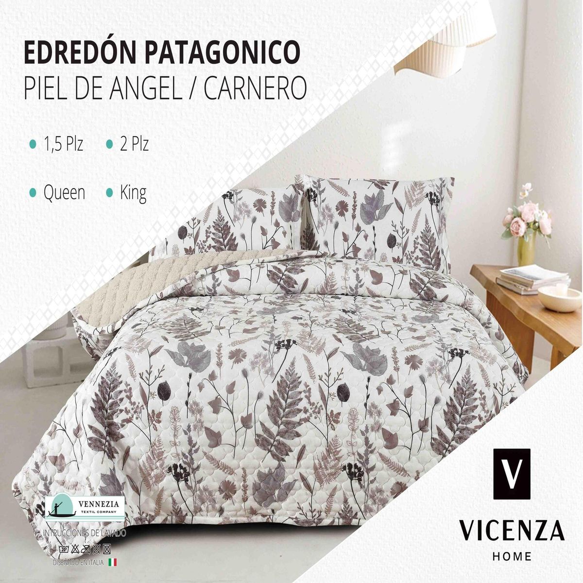 VENEZIA - Set de Edredón 2pz Patagonico Piel de Angel C/ Carnero de 5 Piezas