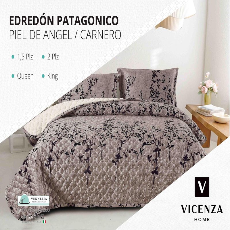 VENEZIA - Set de Edredón 2pz Patagonico Piel de Angel C/ Carnero de 5 Piezas