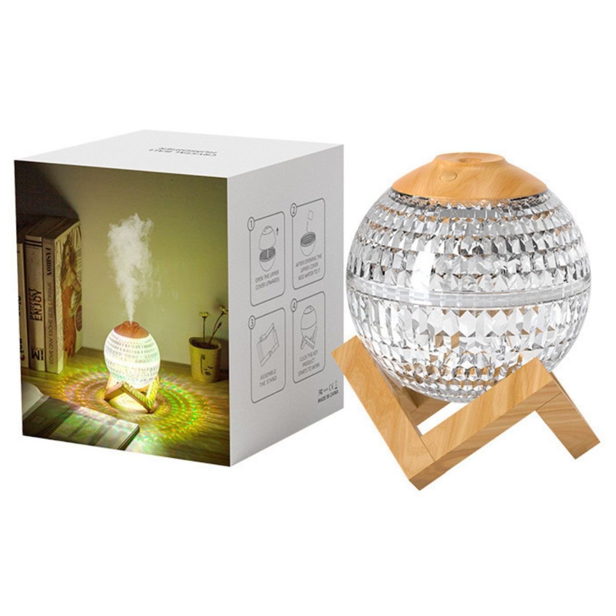 ELMEJORPRECIO - Humidificador de Aire Esfera de Cristal con Luces LED