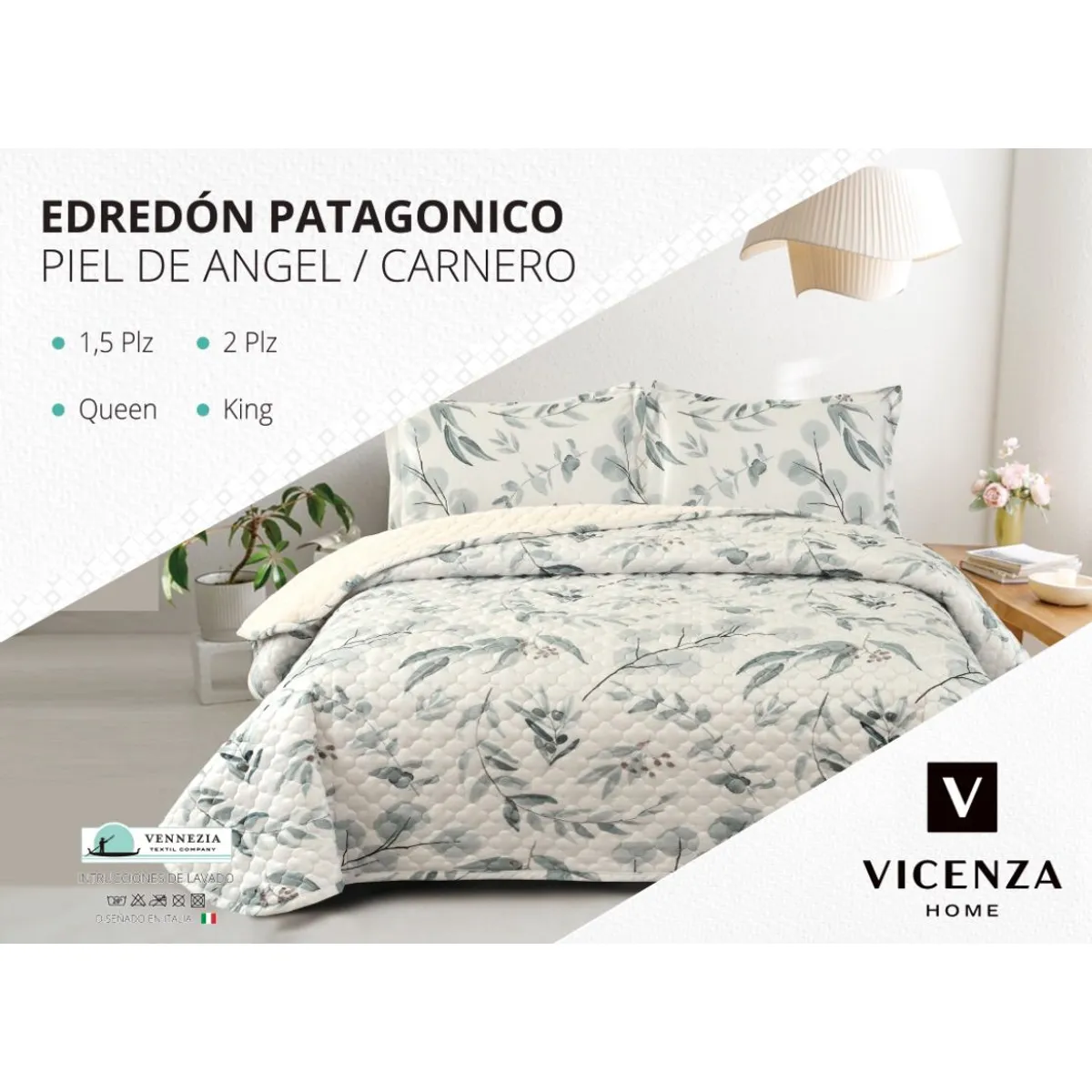 VENEZIA - Set de Edredón King Patagonico Piel de Angel C/ Carnero de 5 Piezas