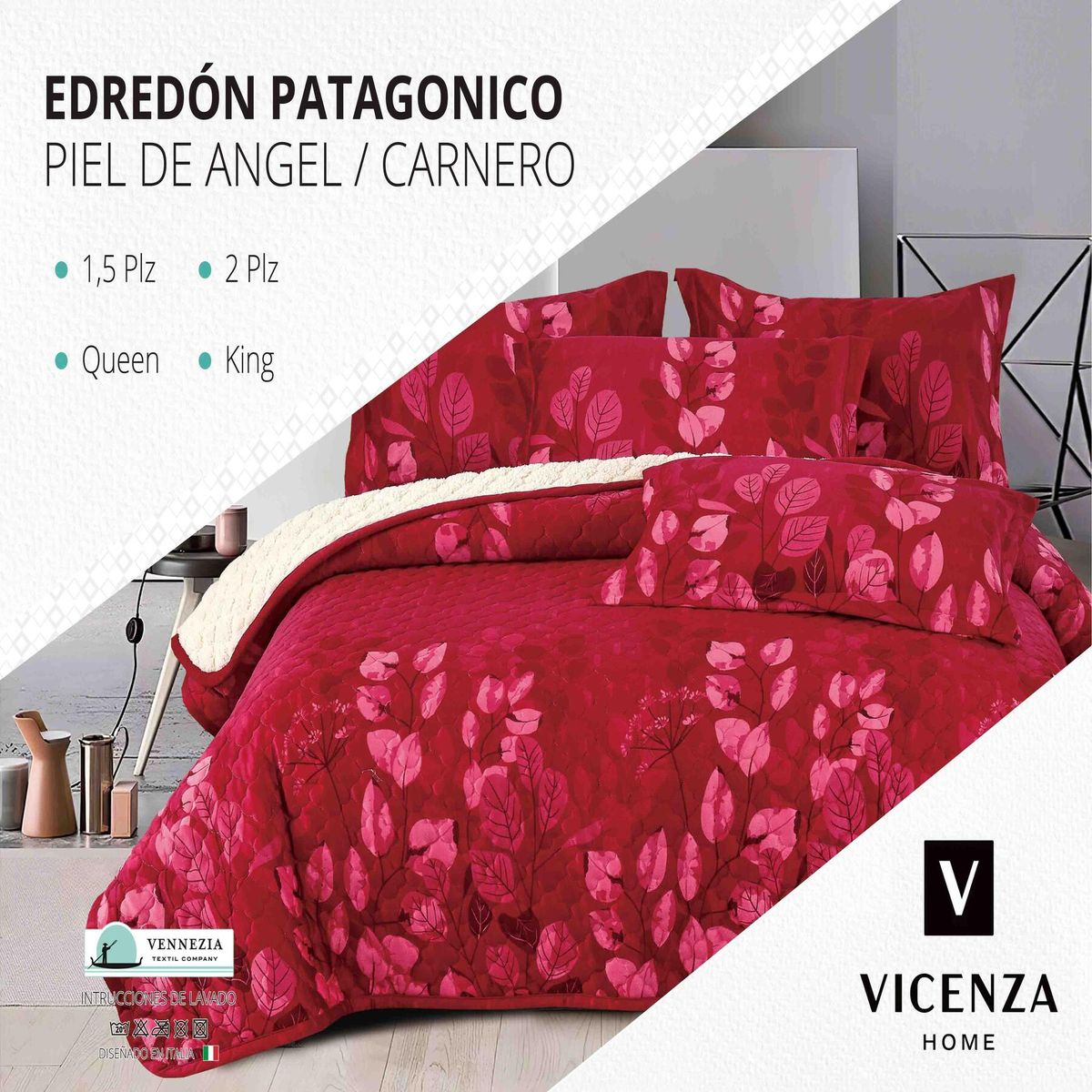VENEZIA - Set de Edredón King Patagonico Piel de Angel C/ Carnero de 5 Piezas