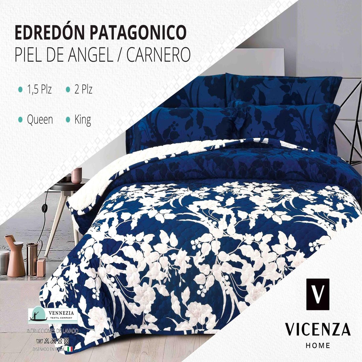 VENEZIA - Set de Edredón King Patagonico Piel de Angel C/ Carnero de 5 Piezas
