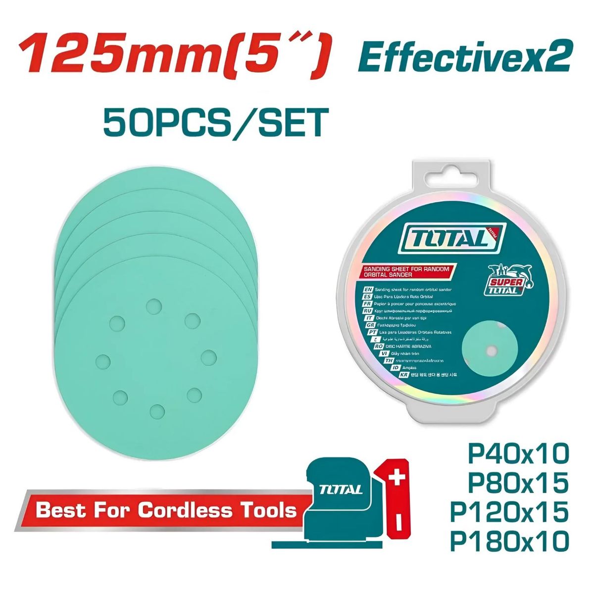 TOTAL TOOLS - Juego X50 Piezas Lijas Redondas - TAC125050