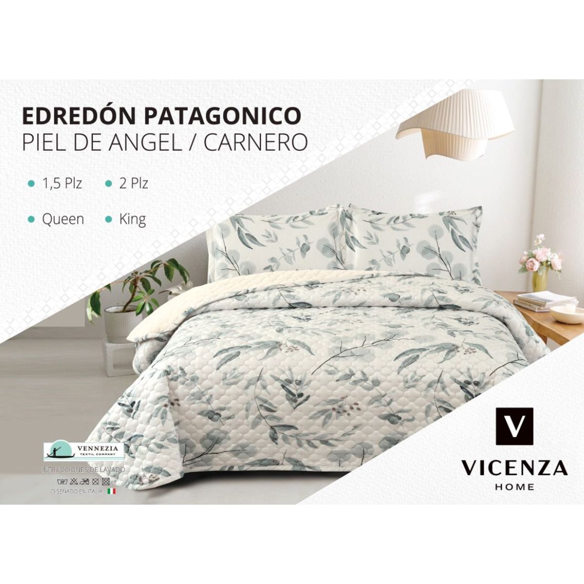 VENEZIA - Set de Edredón 1.5 Pz Patagonico Piel de Angel C/ Carnero