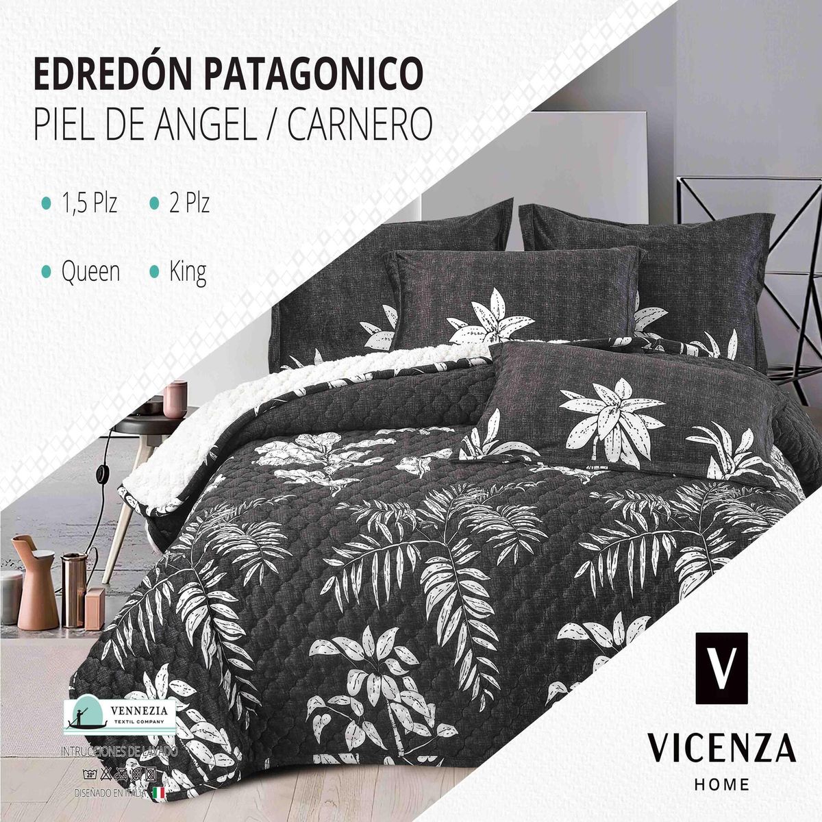 VENEZIA - Set de Edredón 1.5 Pz Patagonico Piel de Angel C/ Carnero
