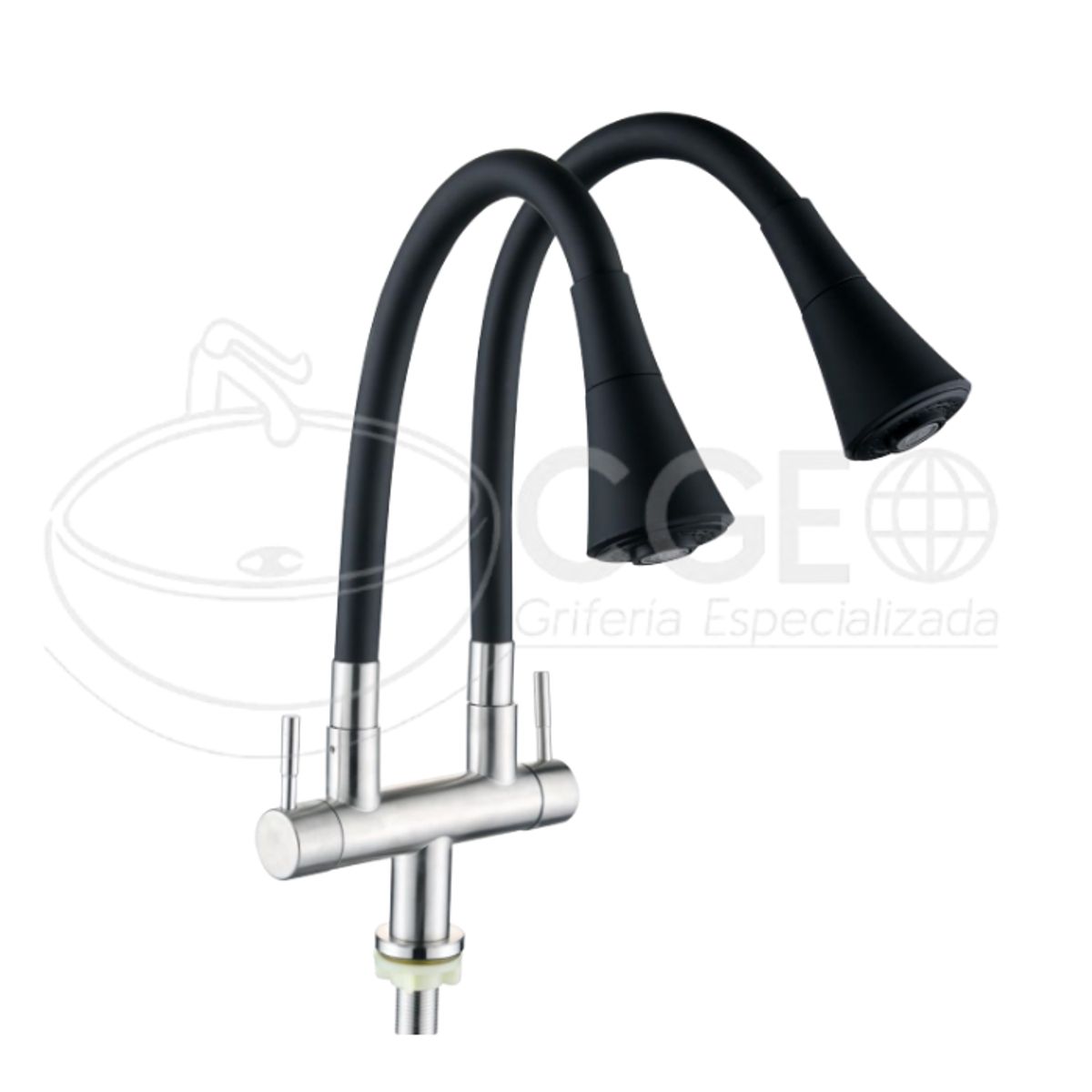 GENERICO - LLAVE DE COCINA CON DOBLE  PICO FLEXIBLE AL MUEBLE NEGRO  SGL4