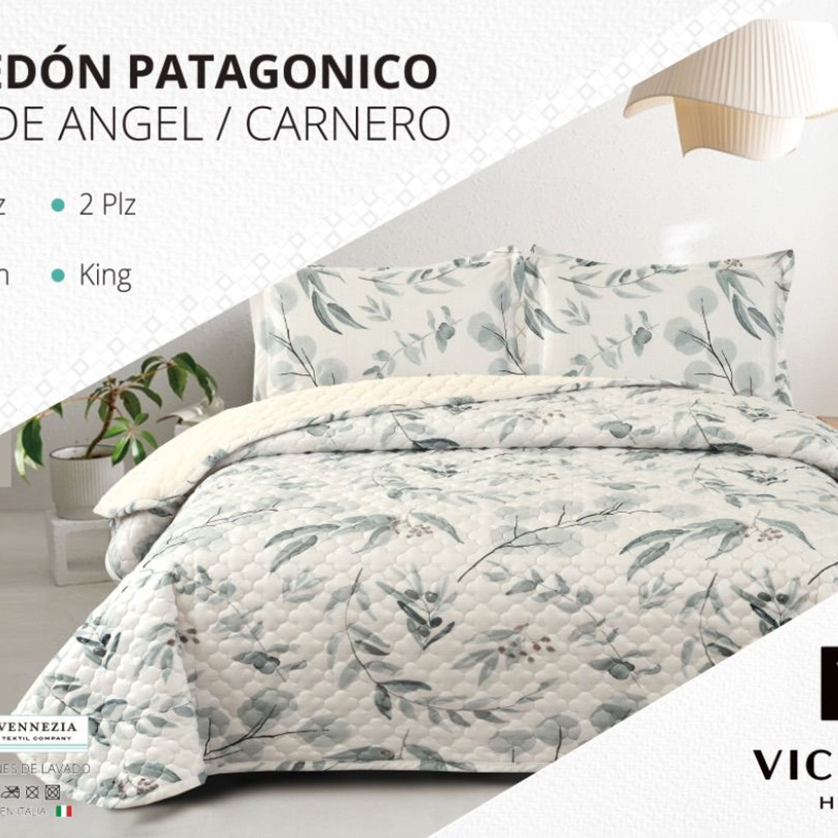 VENEZIA - Set de Edredón QUEEN Patagonico Piel de Angel C/ Carnero de 5 Piezas