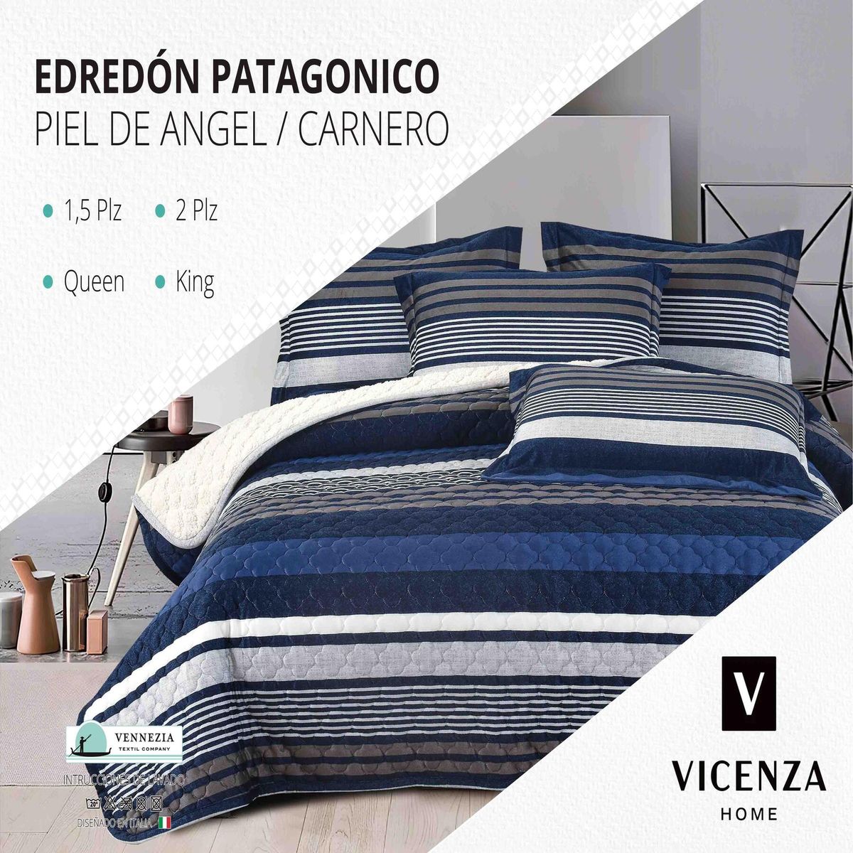 VENEZIA - Set de Edredón King Patagonico Piel de Angel C/ Carnero de 5 Piezas