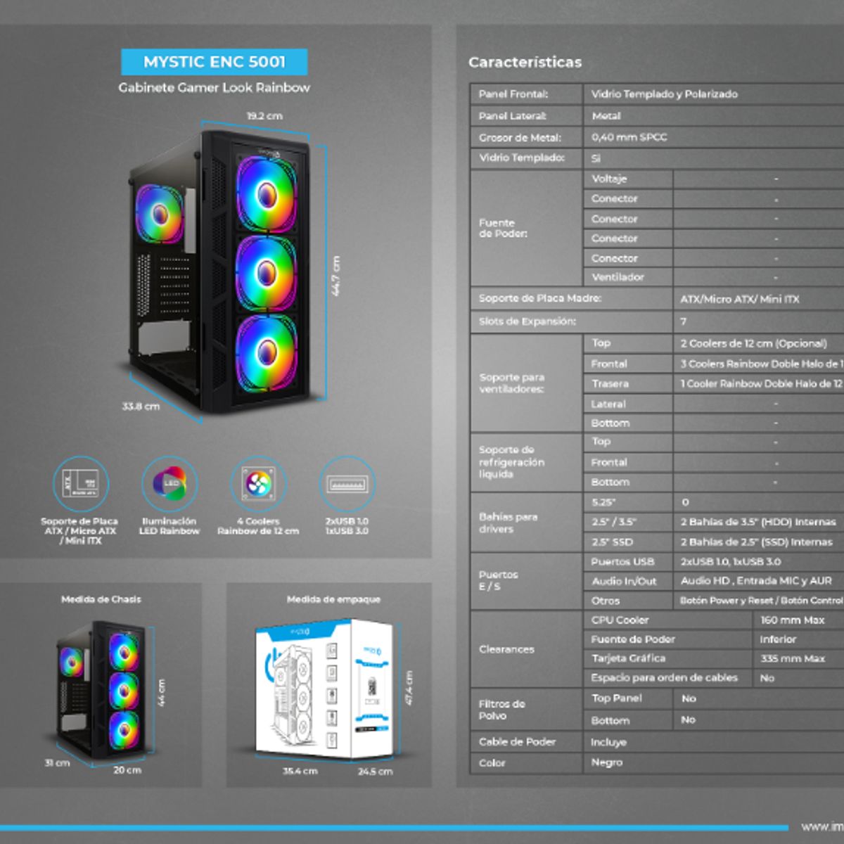 ENKORE - Case Gamer MYSTIC ENC 5001 USB3.0 4FAN MIRROR RAINBOW ENKORE