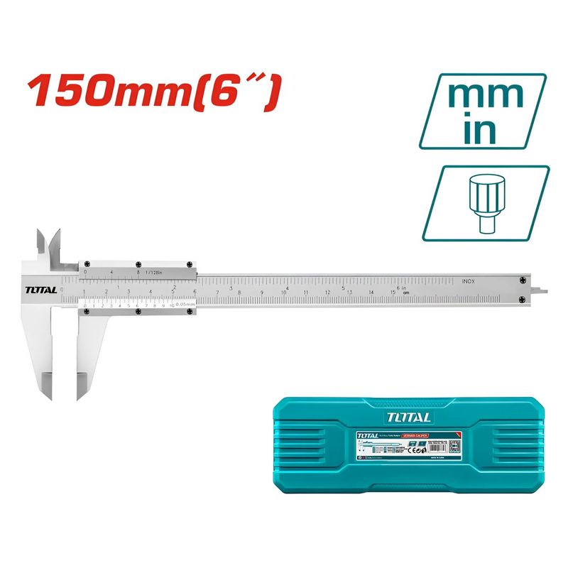 TOTAL TOOLS - Vernier Calibrador Manual o Pie De Rey 6 Pulgadas - TMT311501