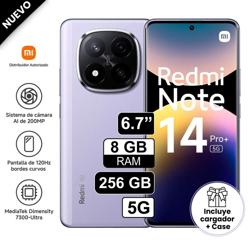 REDMI - Celular Xiaomi Redmi Note 14 Pro Plus 5G 6.6" Pulg 8GB RAM 256GB 200MP Lila