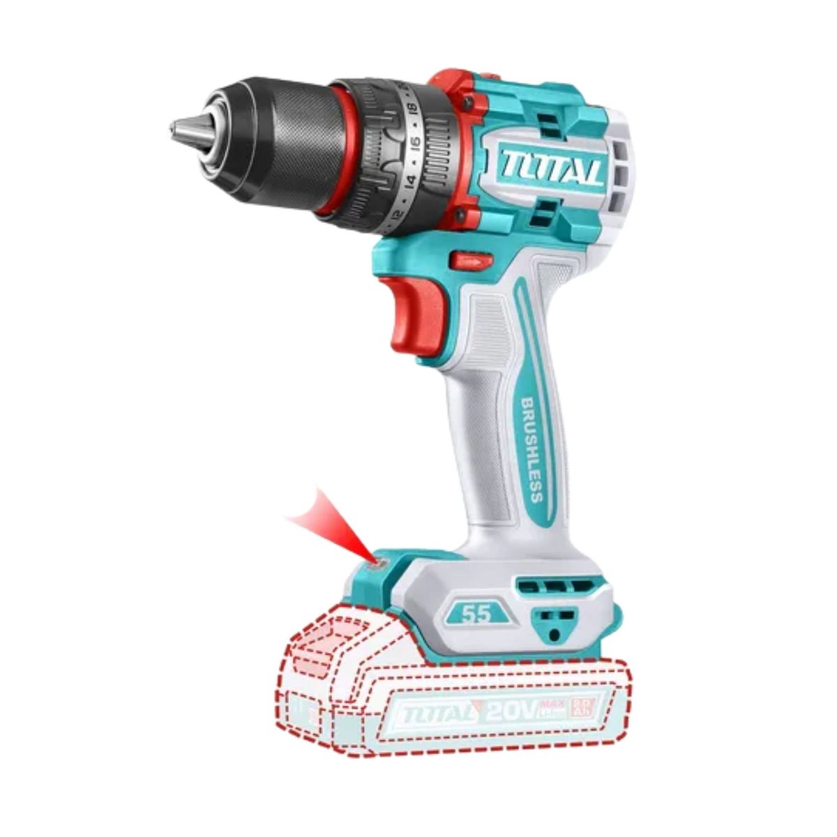 TOTAL TOOLS - Taladro Atornillador BRUSHLESS 55Nm 20V sin batería