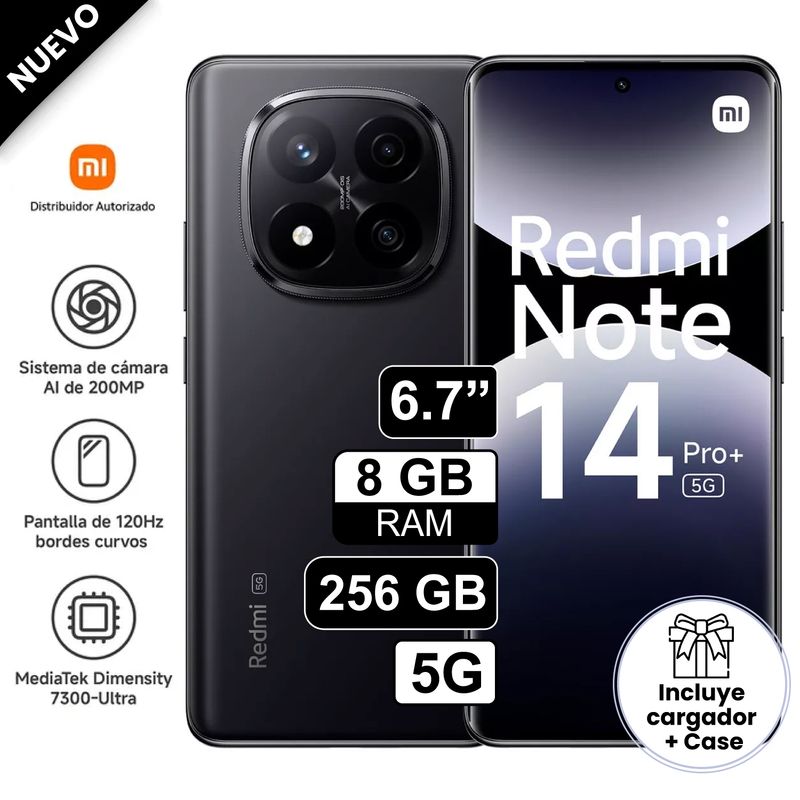REDMI - Celular Xiaomi Redmi Note 14 Pro Plus 5G 6.6" Pulg 8GB RAM 256GB 200MP Negro