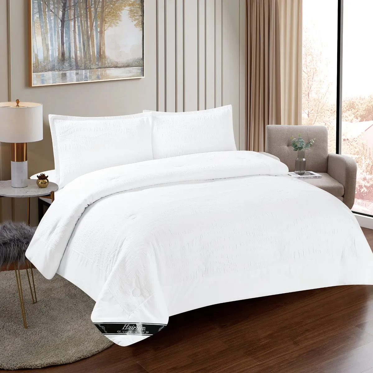 GENERICO - JUEGO DE CAMA ACOLCHADO 2 PLAZAS HAIRIFON - COLOR BLANCO