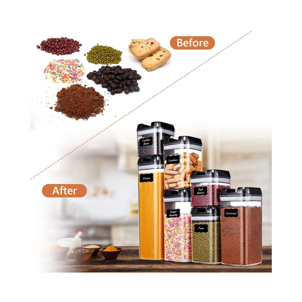 OEM - SET DE 07 DISPENSADORES HERMETICOS PARA CEREALES GRANOS MENESTRAS