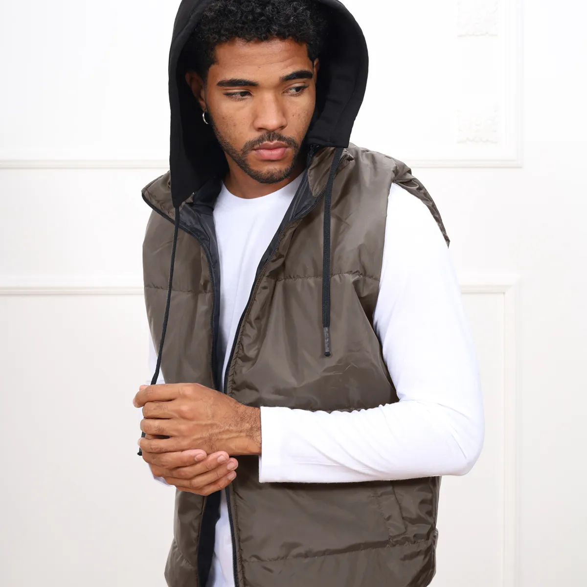 DM DEXMEN - Chaleco Dexmen Capucha Marrón