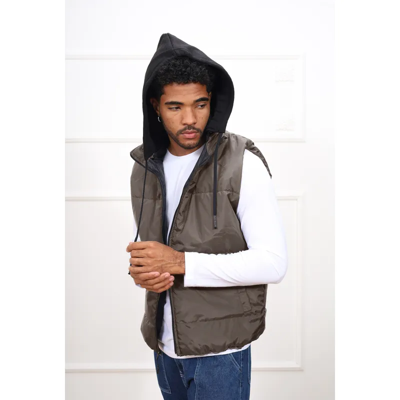 DM DEXMEN - Chaleco Dexmen Capucha Marrón