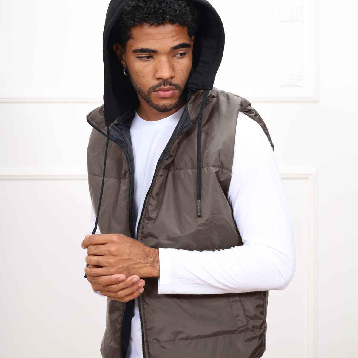 DM DEXMEN - Chaleco Dexmen Capucha Marrón