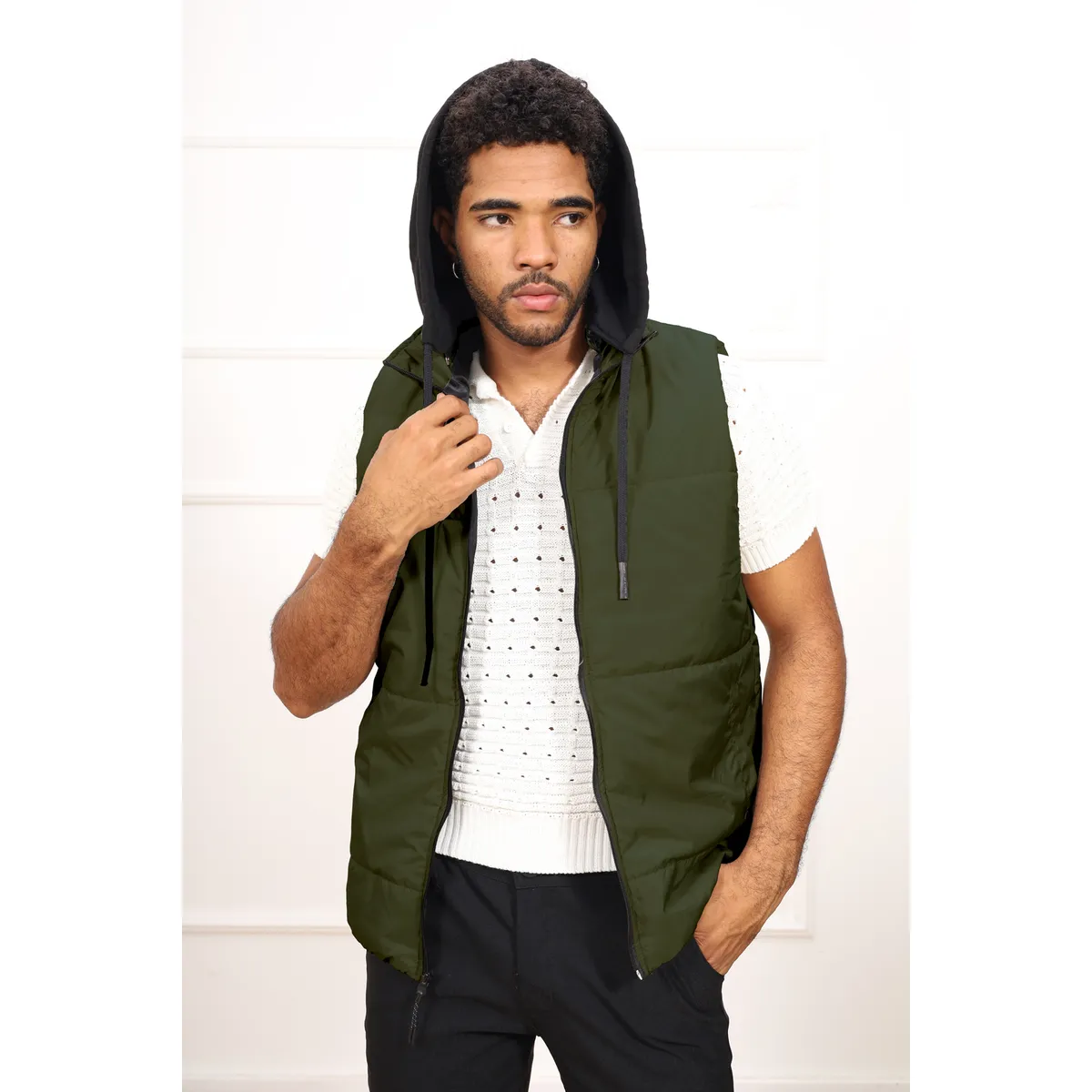 DM DEXMEN - Chaleco Dexmen Capucha Verde Militar