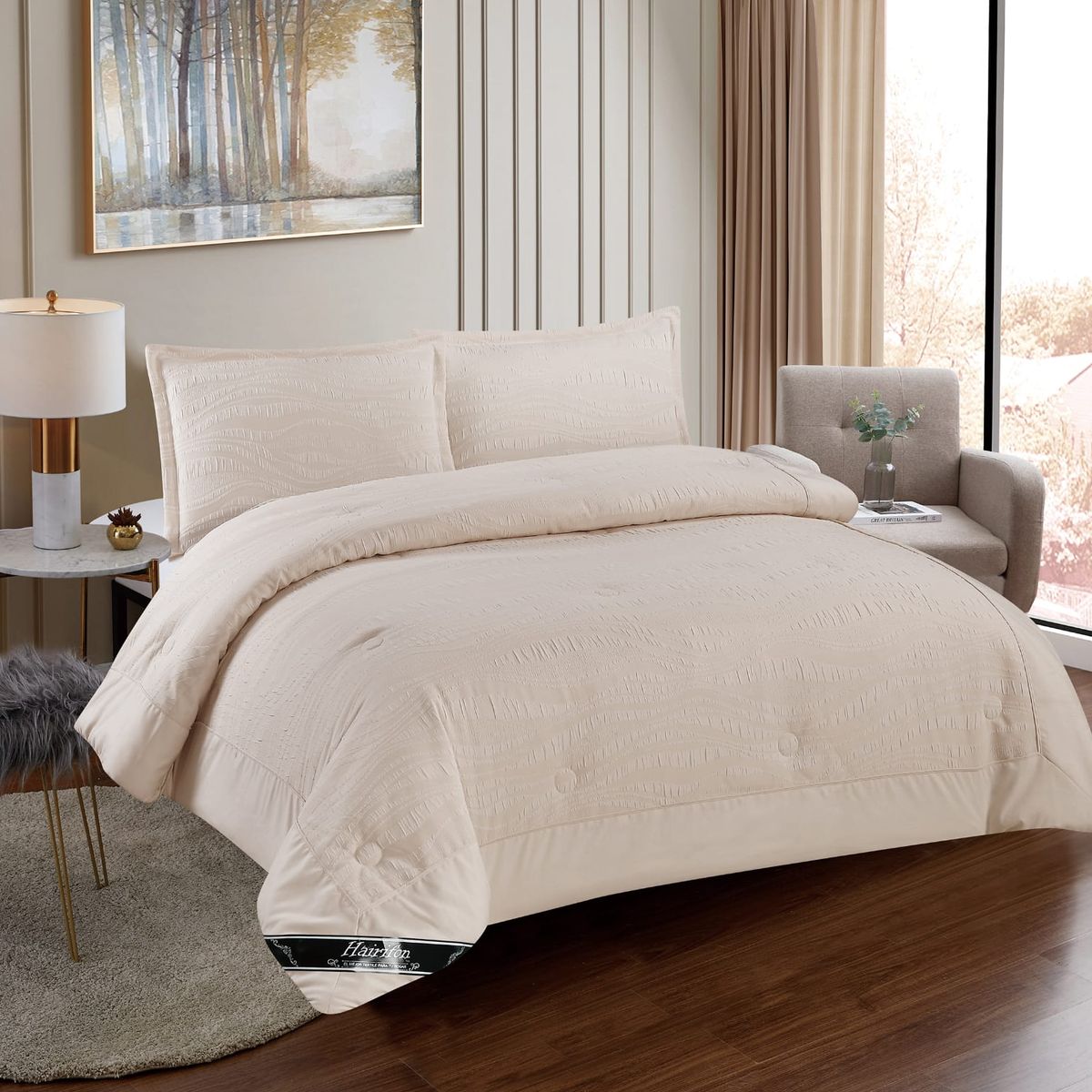 GENERICO - JUEGO DE CAMA ACOLCHADO 2 PLAZAS HAIRIFON - COLOR BEIGE