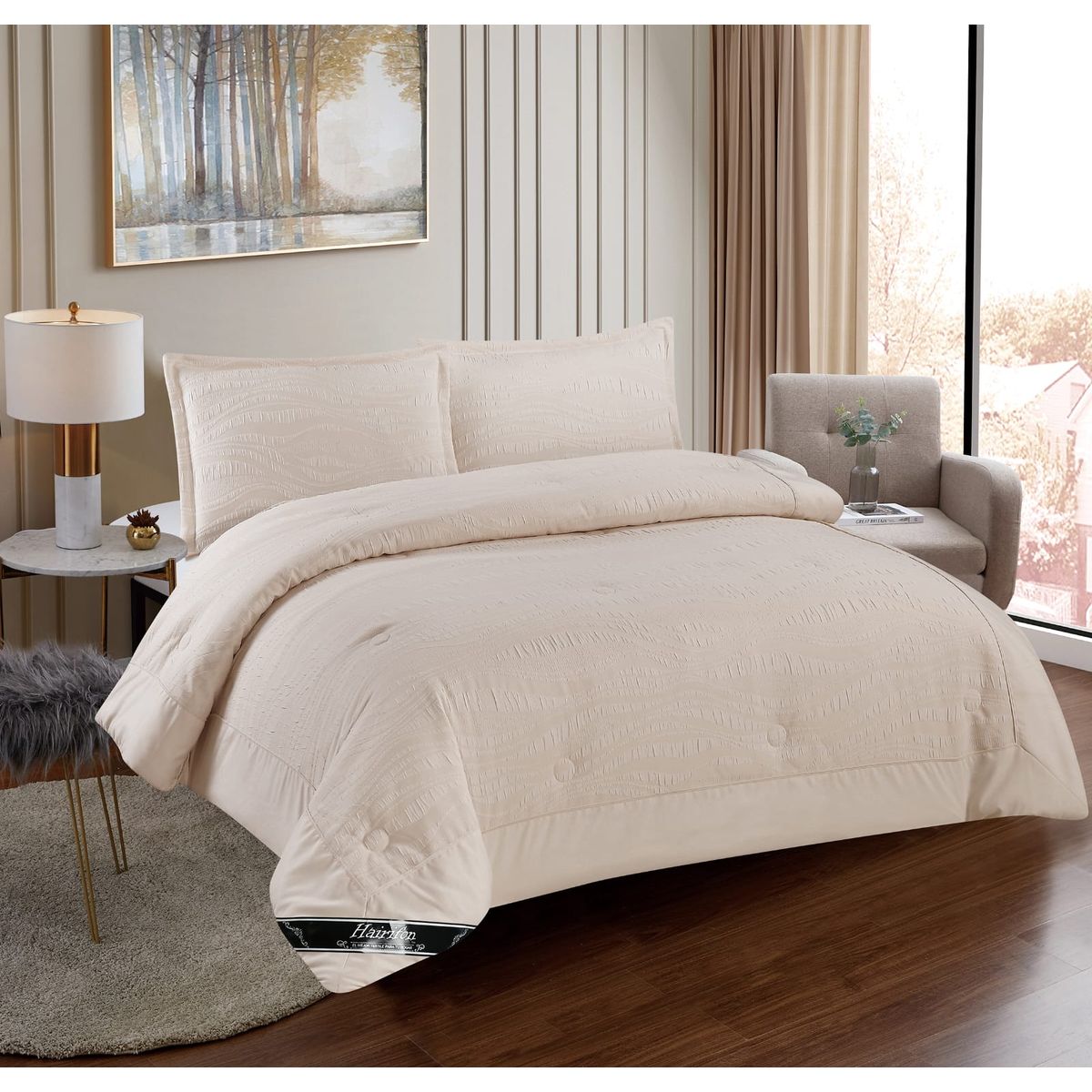 GENERICO - JUEGO DE CAMA ACOLCHADO 2 PLAZAS HAIRIFON - COLOR BEIGE