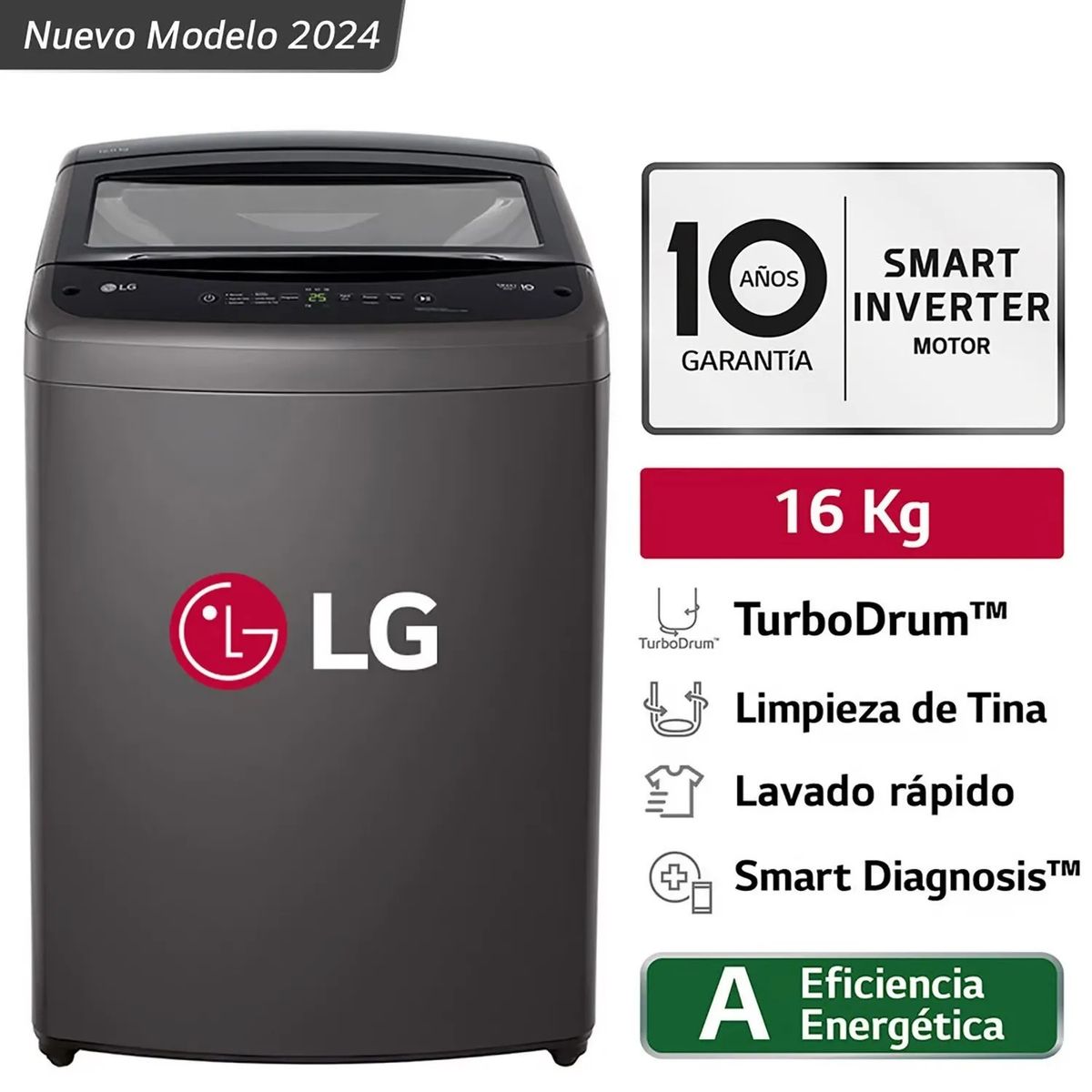 LG - Lavadora LG Carga Superior 16 Kg WT16BVTB Negro