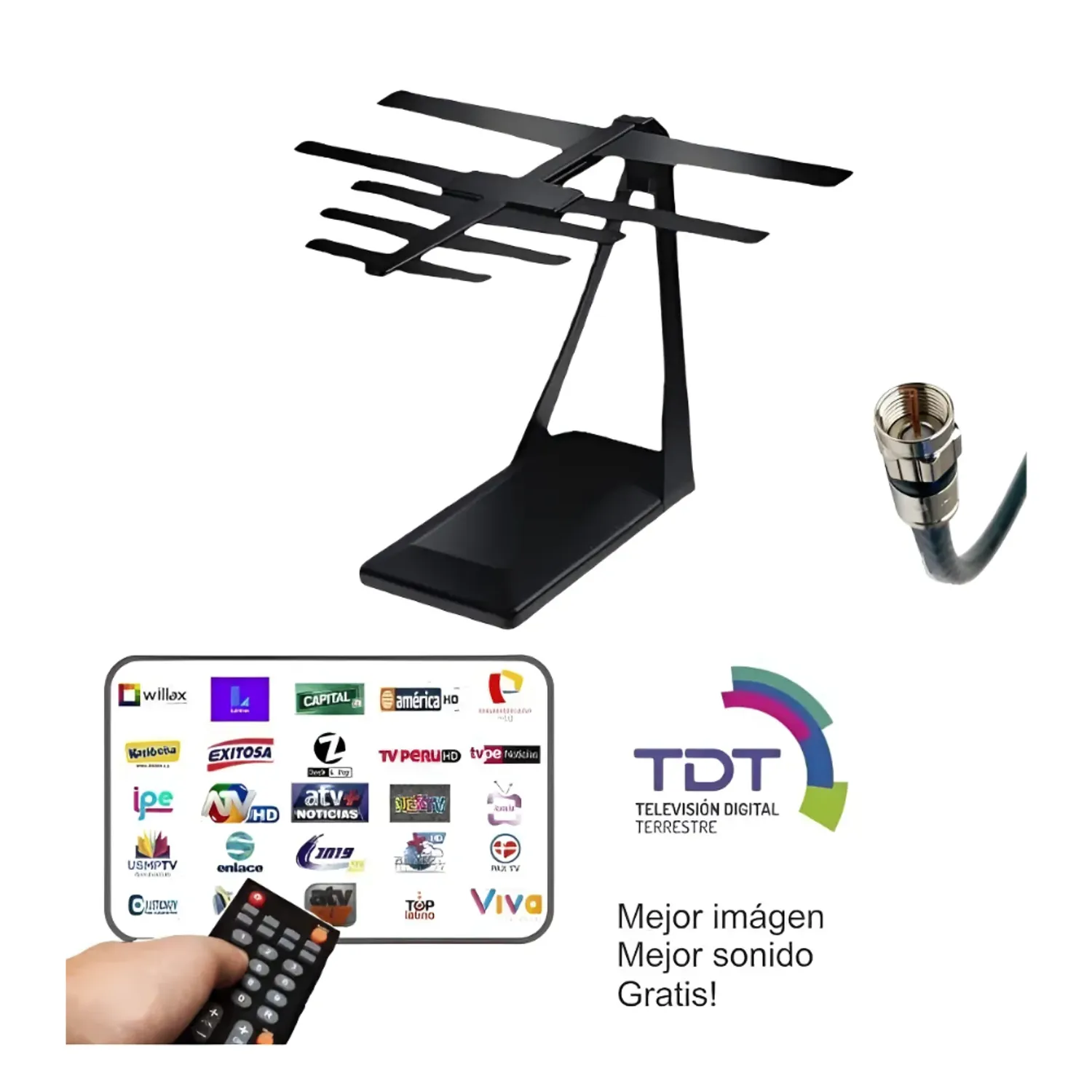 Antena De TV Interior Con Base Magnética – Alcance De 260 Km Y Recepción 360°