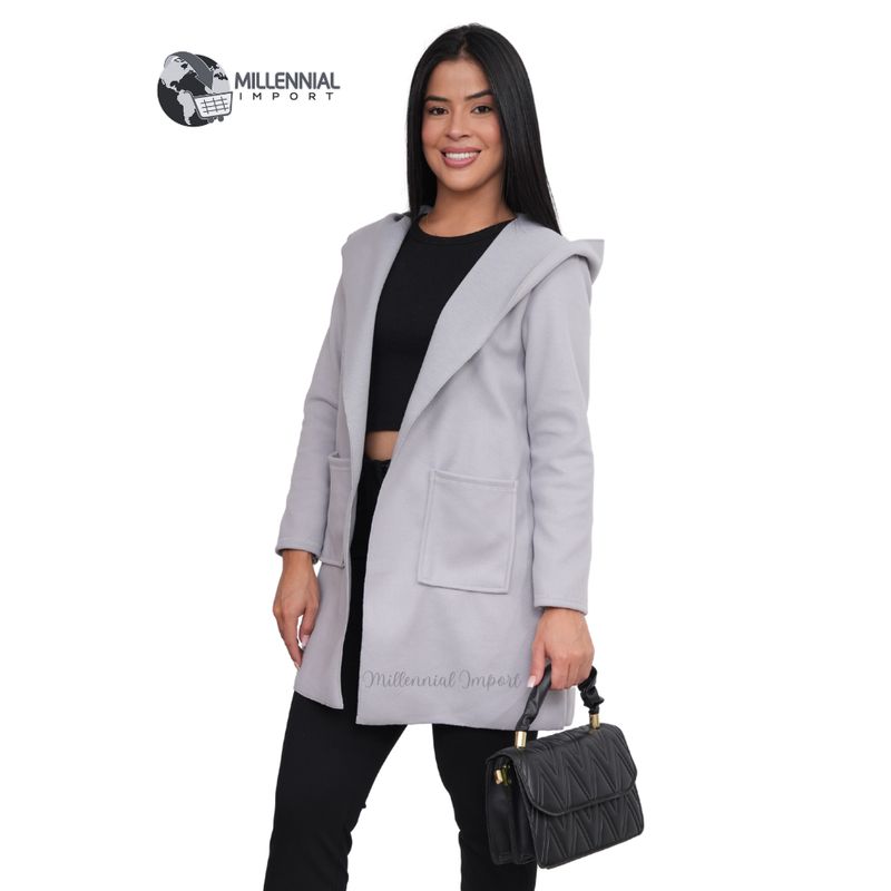 GENERICO - Blazer Largo y Abrigador para Mujer con Capucha y Bolsillos Prácticos