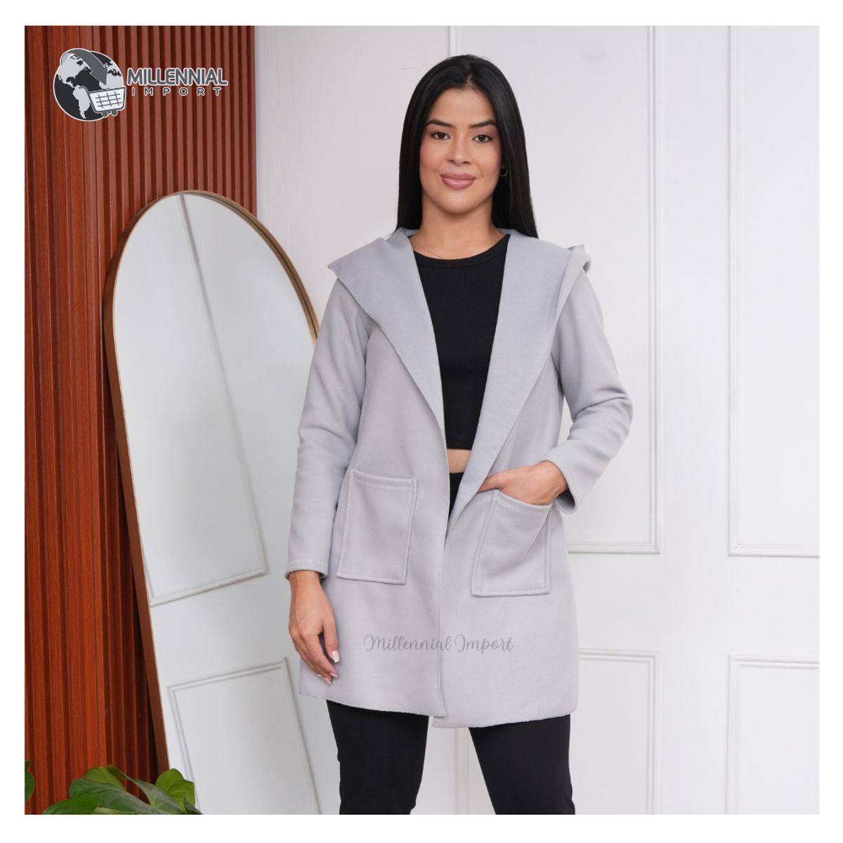 GENERICO - Blazer Largo y Abrigador para Mujer con Capucha y Bolsillos Prácticos