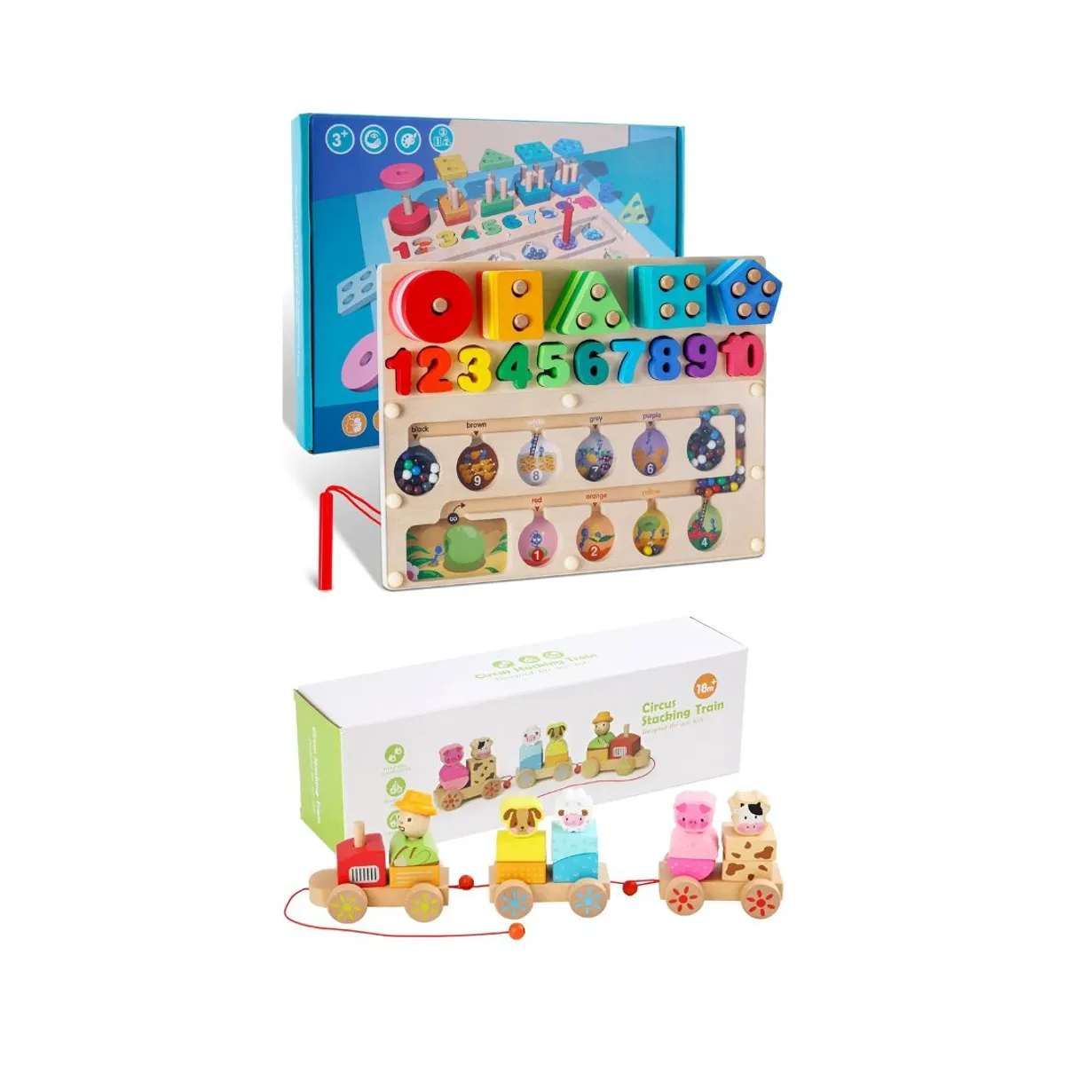 GENERICO - Pack Didáctico Tren con Animales y Laberinto Magnético 3en1