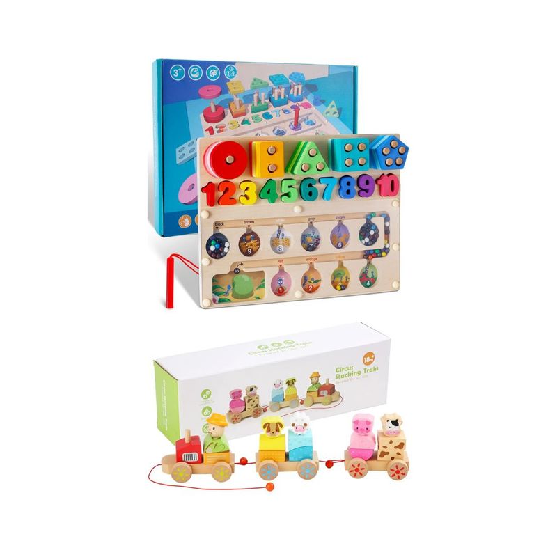 GENERICO - Pack Didáctico Tren con Animales y Laberinto Magnético 3en1