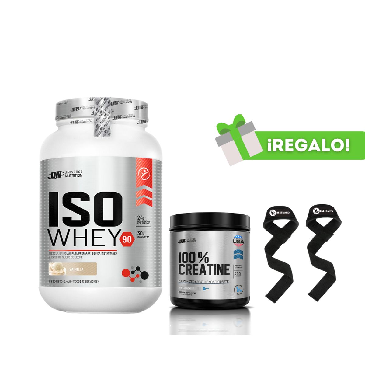 UNIVERSE NUTRITION - ISO WHEY 1.1 KG VAINILLA + CREATINA UNIVERSE NUTRITION 250G + STRAPS