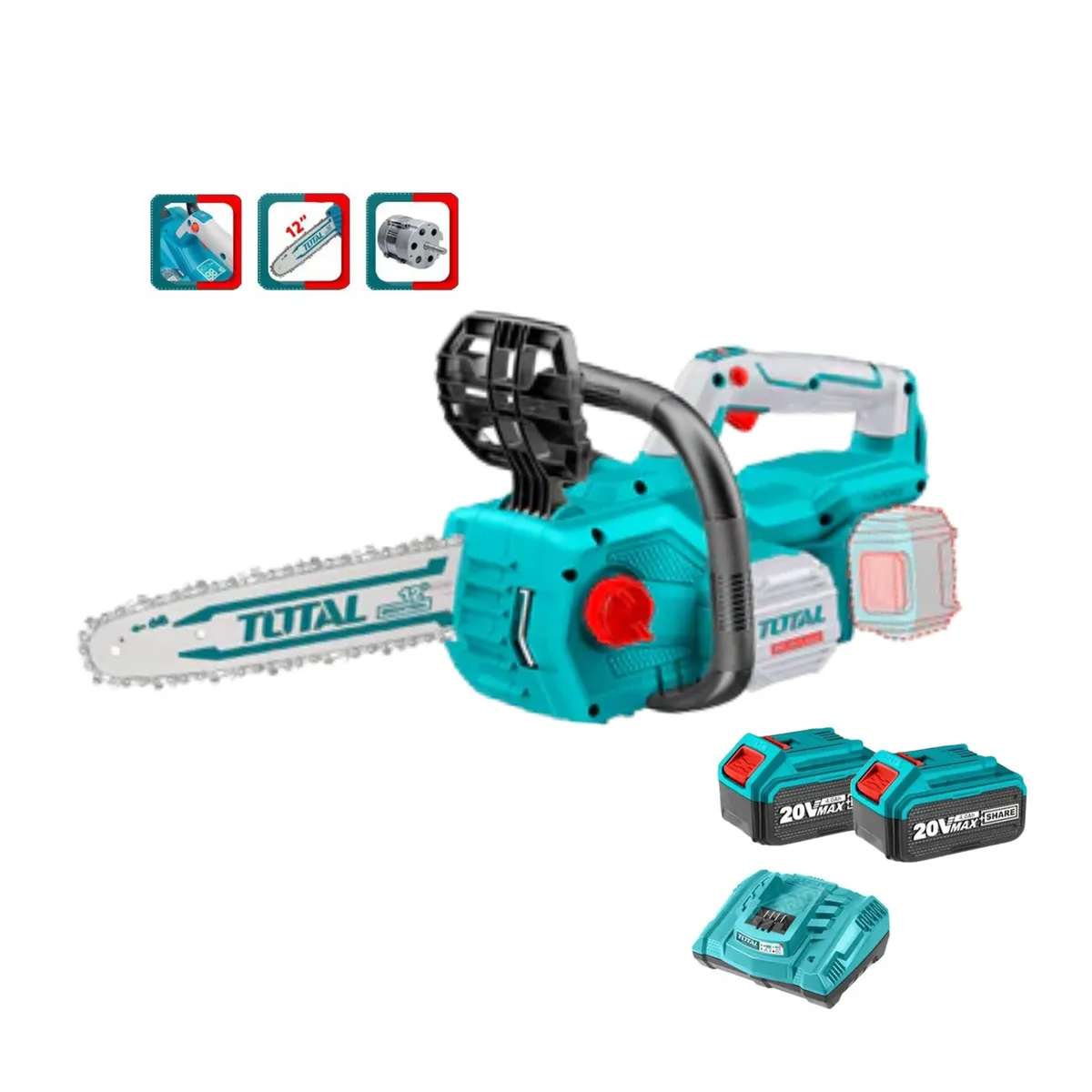 TOTAL TOOLS - Motosierra Inalámbrica 20V con baterías + cargador