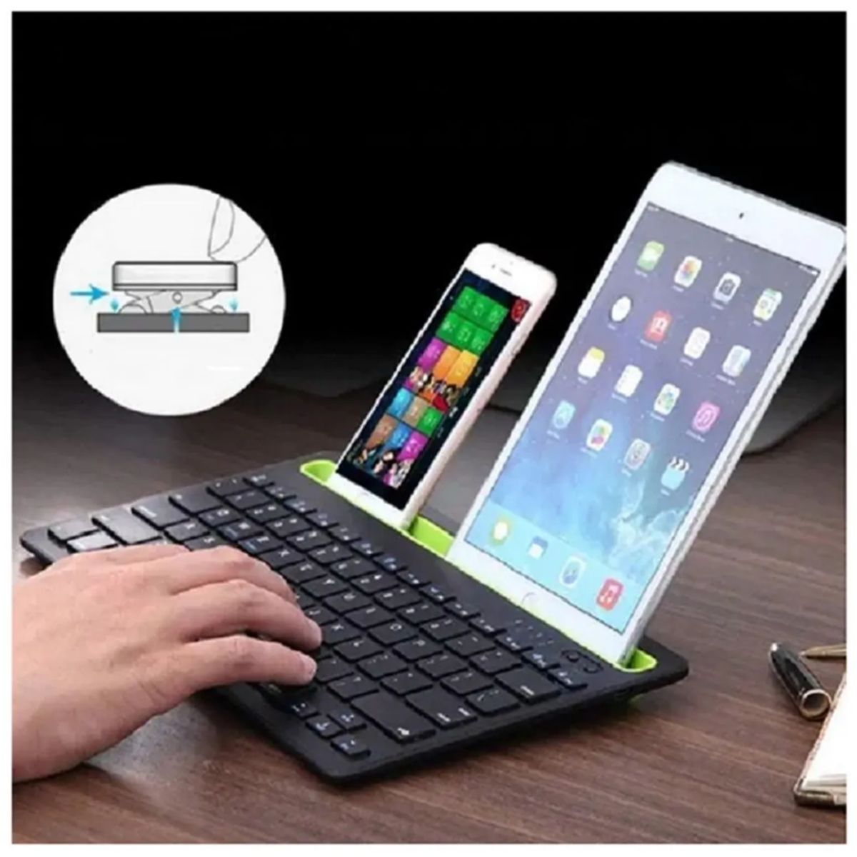 SEISA - Teclado Soporte Recargable Inalambrico Bluetooth iPad Tablet Laptop