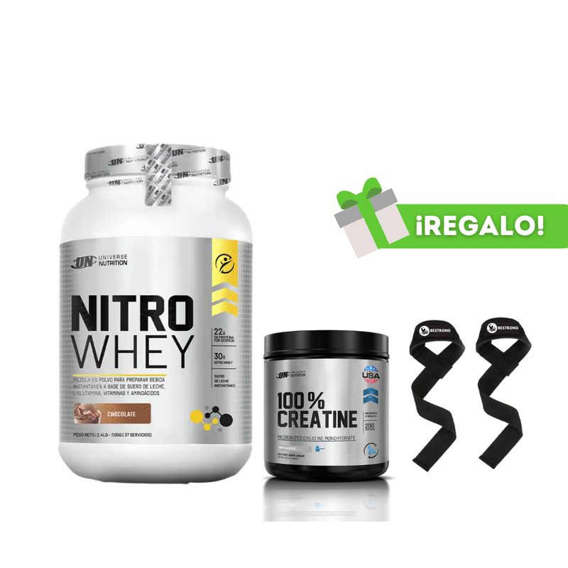 UNIVERSE NUTRITION - NITRO WHEY 11KG CHOCOLATE + CREATINA UNIVERSE NUTRITION 250G + STRAPS