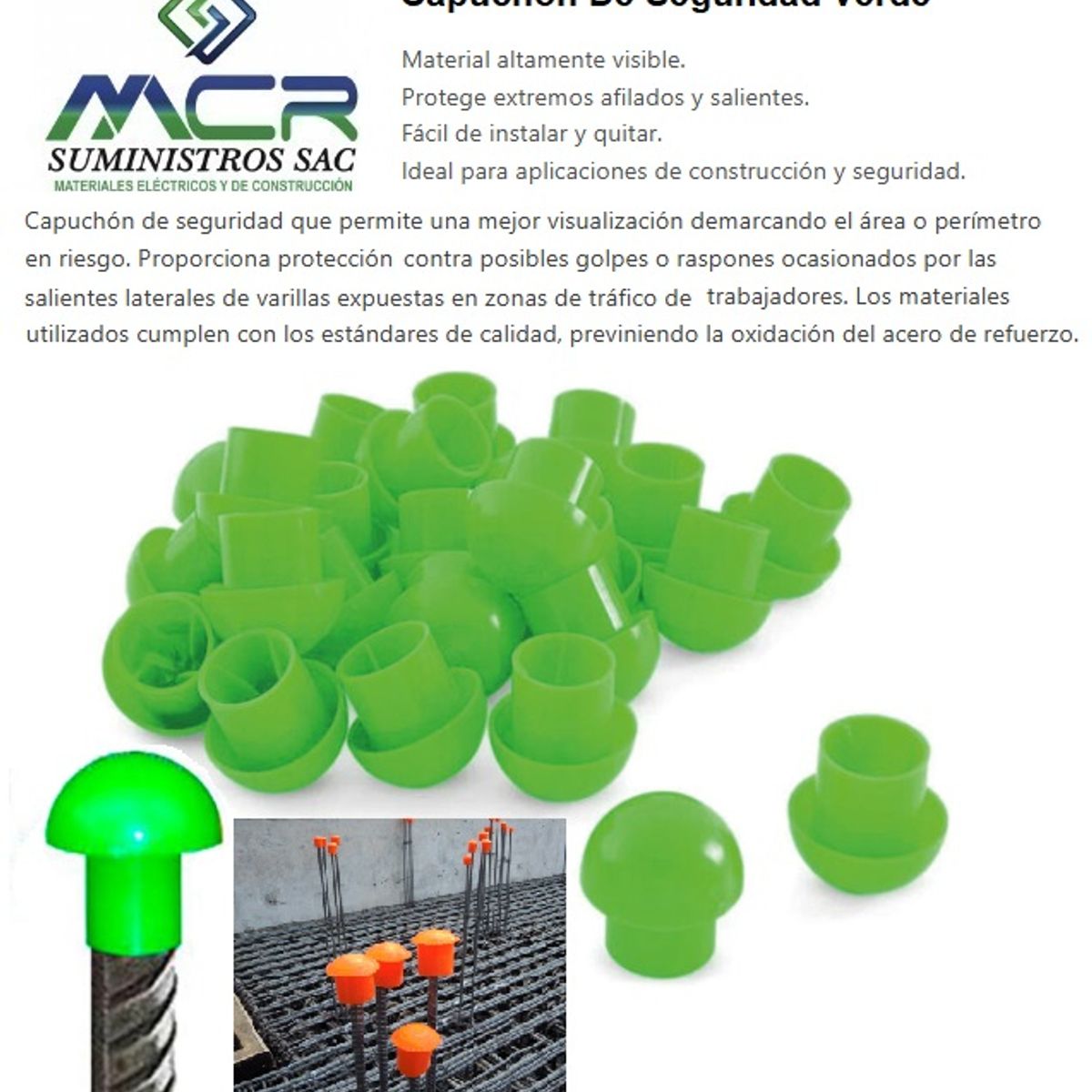 GENERICO - CAPUCHON DE SEGURIDAD DE 3/ 8 PARA VARILLAS EXTERNAS VERDE