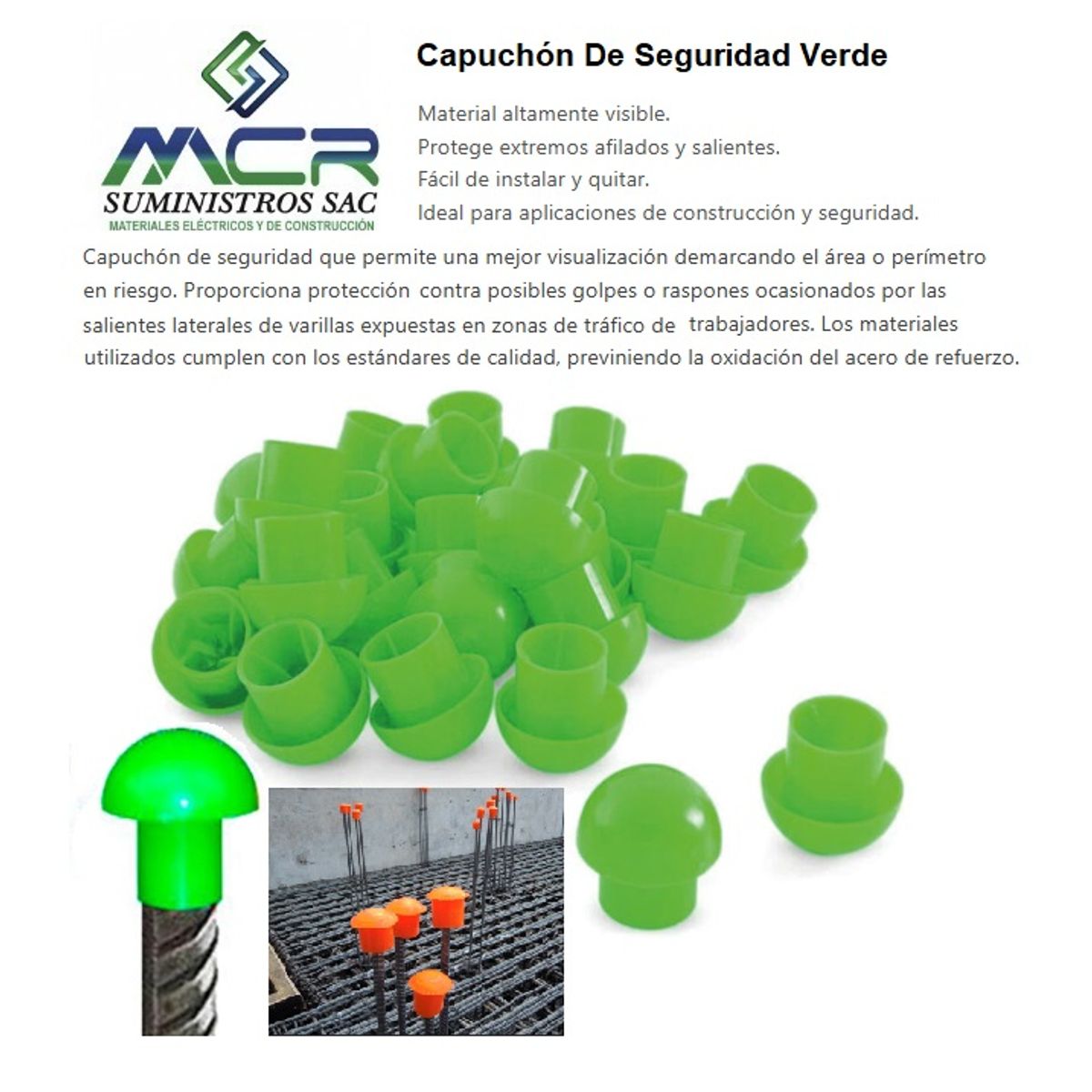 GENERICO - CAPUCHON DE SEGURIDAD DE 1/ 2 PARA VARILLAS EXTERNAS VERDE 100UND