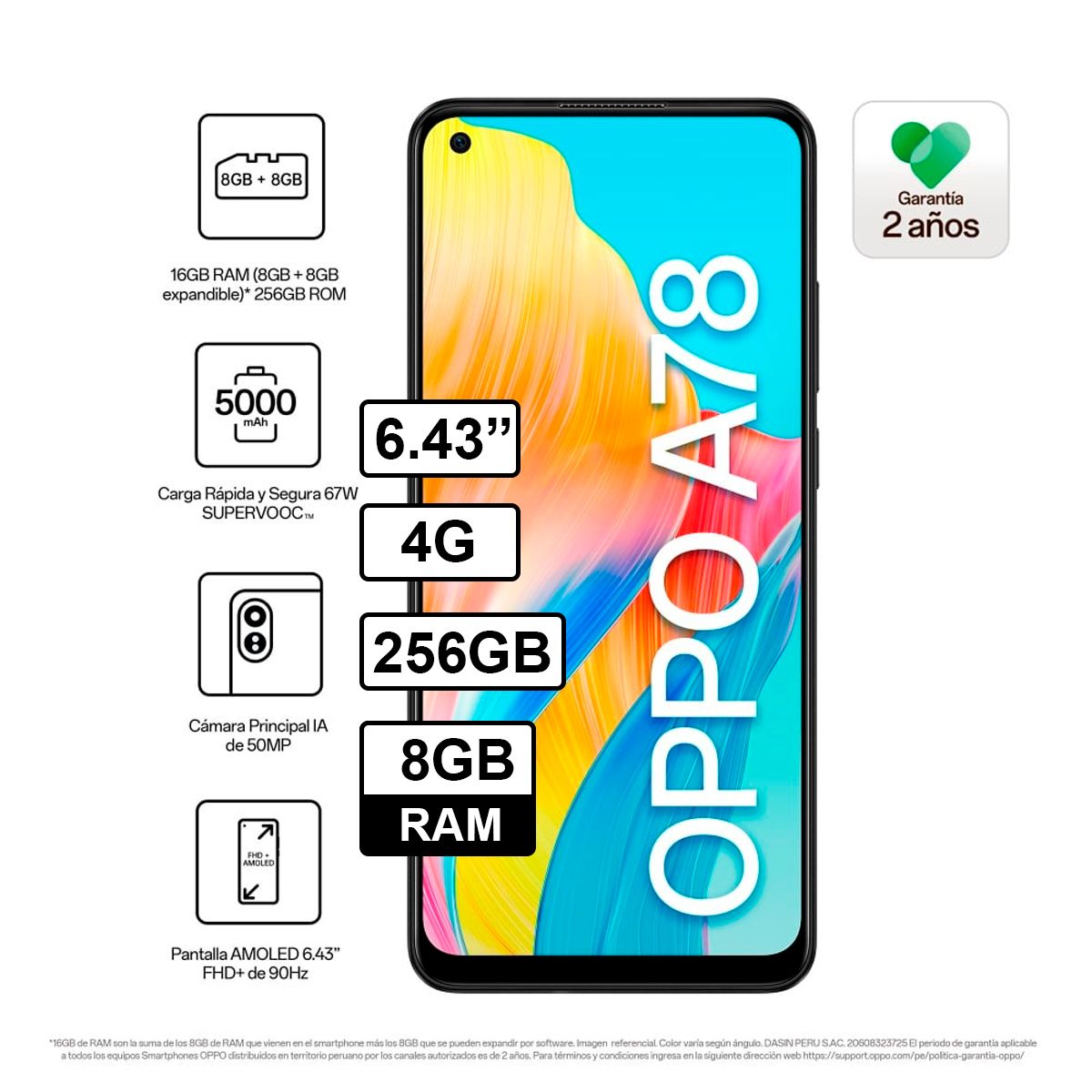 OPPO - Celular Oppo A78 8GB RAM 256GB Color Verde